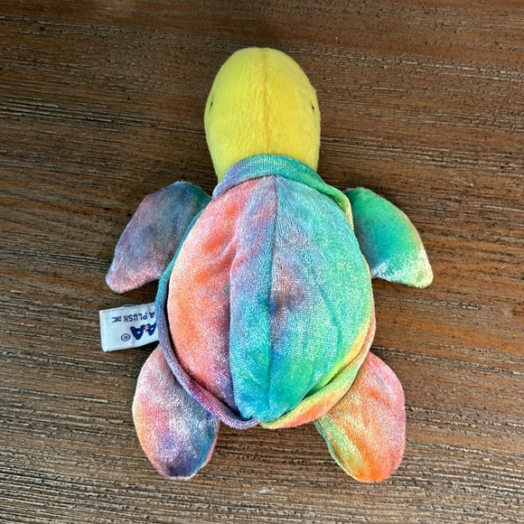 A&A Plush Inc Beanie PVC Pellet Plush Sea Turtle Tie Dye Yellow Pink Blue Green - Picture 7 of 9